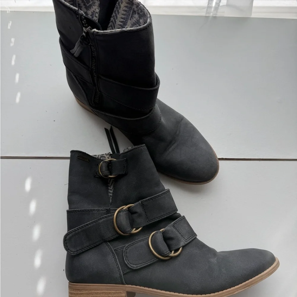 Roxy Charcoal Ankle Boots with Buckle Accents - Picture 10 of 15